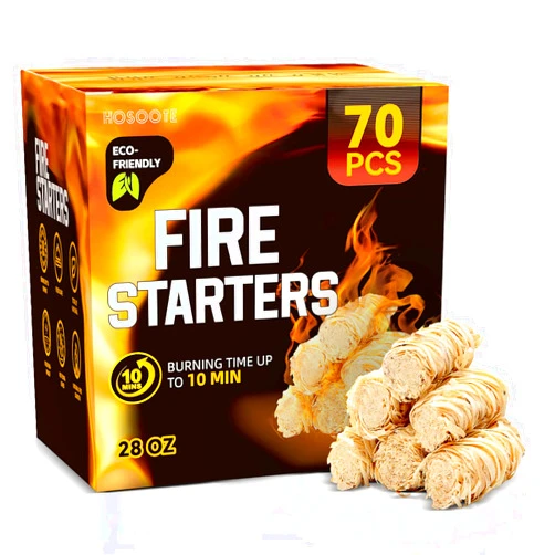 Hosoote 70 pcs Fire Starter - Natural Fire Starters for Fireplace, Pellet Stove & Wood, Campfires, BBQ, Pizza Oven, Fire Pit, Smoker - Fire Starters for Grill, Charcoal Fire Starter for Grill