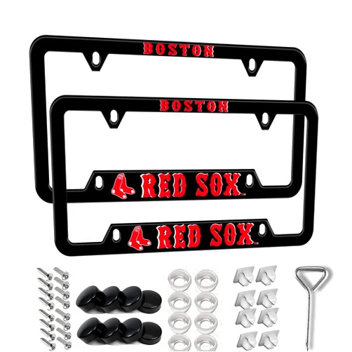 Generic License Plate Frame,2-Pack Cool & Cute Stainless Steel License Plate Frames for US Vehicles, License Plate Holder Rust-Resistant, A Gift for Someone Special in Your Life. (Black-Red sox)