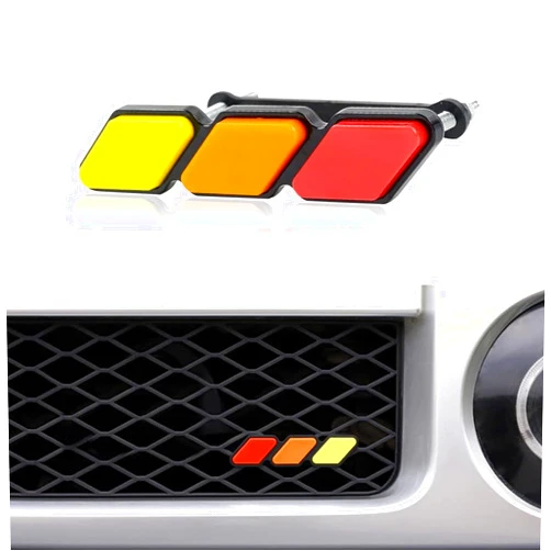 Gseigvee 1 Pack Car Grille Decor Badge, 4.7In x 0.98In Tri Color Diamond-Shaped Logo, Center Mesh Sign, Compatible with Toyota 4Runner Tacoma Tundra & Other Car Slotted Grille (Yellow, Orange, Red)