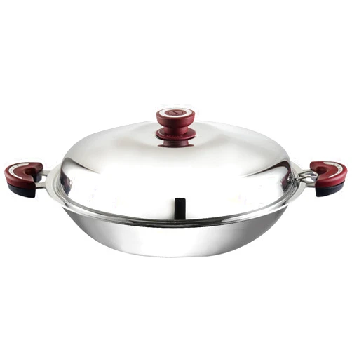 BUFFALO Clad Stainless Steel Wok Pan with Lid Flat Bottom 15 inch (38cm) Stir Frying Pan Tri-Ply Nonstick Cookware - Double Handle Cooking Pot for Induction/Electric/Gas Stoves