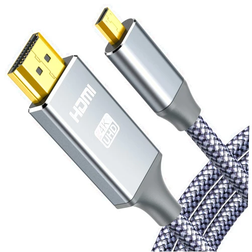 Oldboytech 4K Micro HDMI to HDMI Cable Adapter 10FT, Micro HDMI Cable Nylon Braid (Male to Male) 8K@60Hz 4K@30HZ/3D Grey Compatible with Hero 8/7/6/5, Raspberry Pi 4, A6000, A6300, Nikon Camera