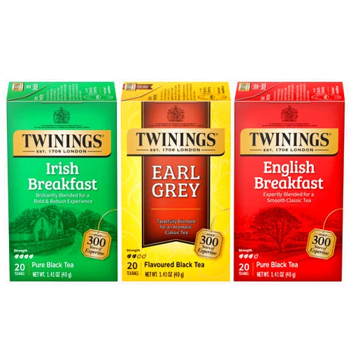Twinings Black Tea Variety 3-Pack – Earl Grey, English Breakfast, and Irish Breakfast Tea Bags, Caffeinated, 20 Count Each