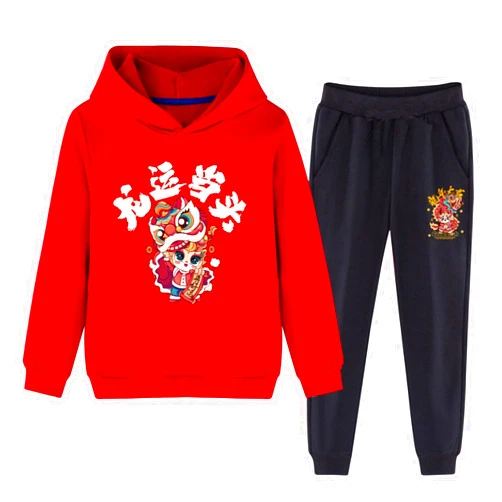 RTJTGXF Toddler Kids Baby Girl Winter Outfits Chinese New Year Long Sleeve Dragon Casual Hoodie Tops Warm Fleece Pants Set