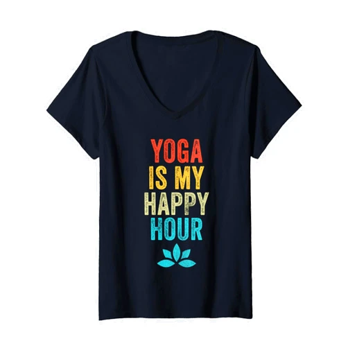 Funny Yoga Is My Happy Hour Womens Yoga Is My Happy Hour Meme Vintage Funny Yoga Saying V-Neck T-Shirt