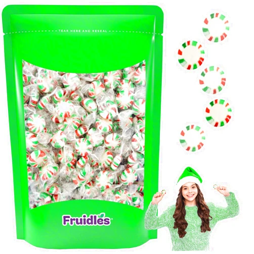 Fruidles Christmas Pinwheel Starlights, Red, White, and Green Hard Peppermint Candy, Kosher Parve, Individually Wrapped (Half-Pound