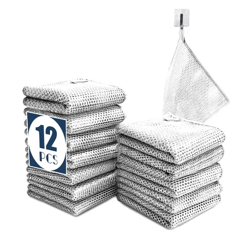 CIKTON 12 PCS Wire Dishwashing Rag Multipurpose Wire Miracle Cleaning Cloths, Wire Miracle Cleaning Cloths Non Scratch Wire Dishcloth and Dishcloths for Kitchen, Wire Dishcloth for Removing Grime