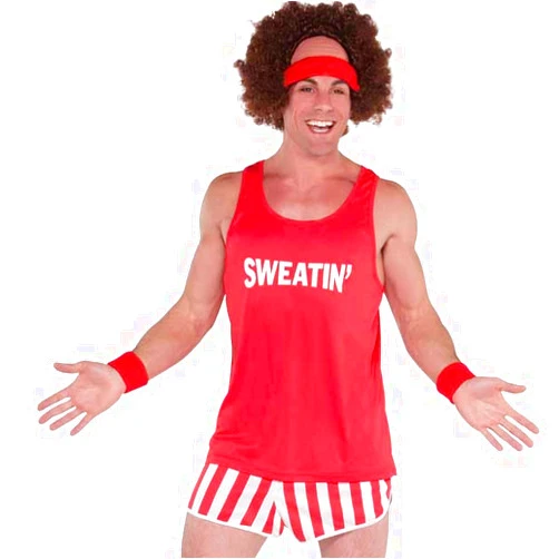 Amscan Red Fitness Instructor Costume Set - Adult Standard Size Workout Outfit (Includes Red Wig, Headband and Wristbands) - Ideal for Costume Parties, Gym Workout Sessions, Fitness Events & More, Pack of 2