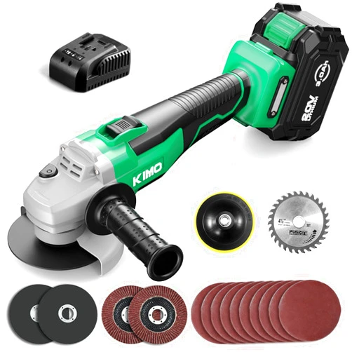 K I M O. KIMO Cordless Grinder 20V Cordless Angle Grinder w/ 3.0Ah Li-Ion Battery & Charger, 9000RPM Brushless Motor, 4-1/2'' Blade, Electric Brake, 2-Position Handle, Battery Grinder Tool for Metal Wood