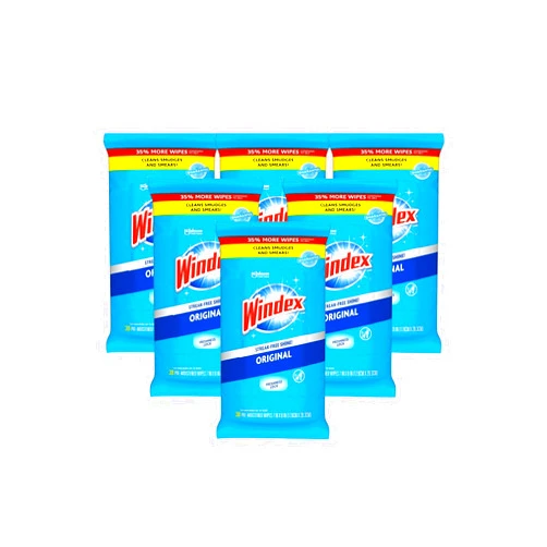Windex Wipes Glass Cleaning Ammonia Free, Pre-Moistened Glass and Surface Wipes to Clean Home Surfaces, Household Essentials, Original Scent, 38 Count (Pack of 6)