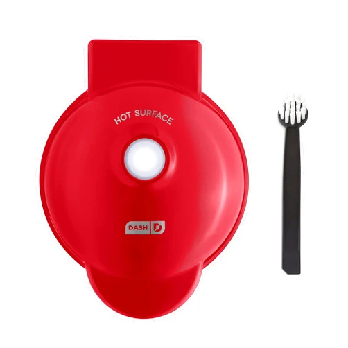 DASH Deluxe Mini Maker for Individual Waffles, Hash Browns, Keto Chaffles with Included Brush and Cord Wrap, and Easy to Clean Non-Stick Surfaces, 4 Inch, Apple Red