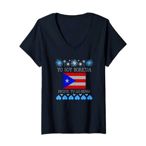 Puerto Rico Family Christmas Pajamas Set PJS Gifts Womens Puerto Rico Flag Ugly Christmas Sweater Navidad Boricua Xmas V-Neck T-Shirt