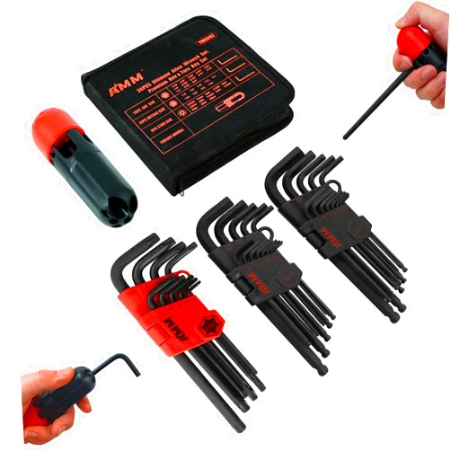 AMM 36 PCS Allen Wrench Set, Premium Metric/SAE Hex Key Set & Torx Star Key Set, Extra Long Ball & Star End Allen Key Set with T-Handle, Industrial Grade Cr-V Steel