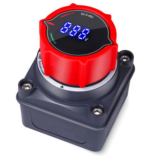 AWBLIN Upgrade Battery Disconnect Switch with Voltmeter, DC 5-60V Master Isolator Cut/Shut Off Switch for Marine Boat Car Truck Camper RV Trailer Vehicles Engine Application (On/Off)