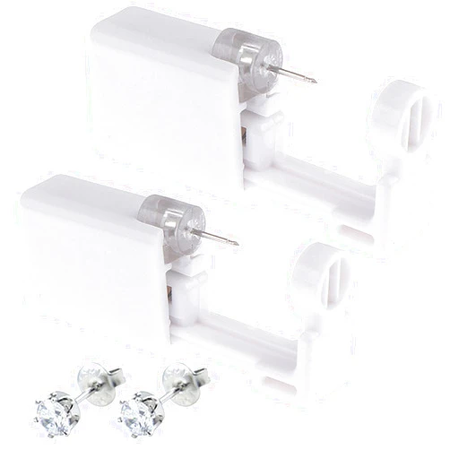 Prgislew Ear Piercing Gun - Prgislew 2 Pack Ear Piercing Kit Disposable Self Ear Piercing Gun with Ear Stud and Clean Tool Pierce Kit Tool for Nose Studs Cartilage Tragus Helix Piercing Gun (Silver White1)