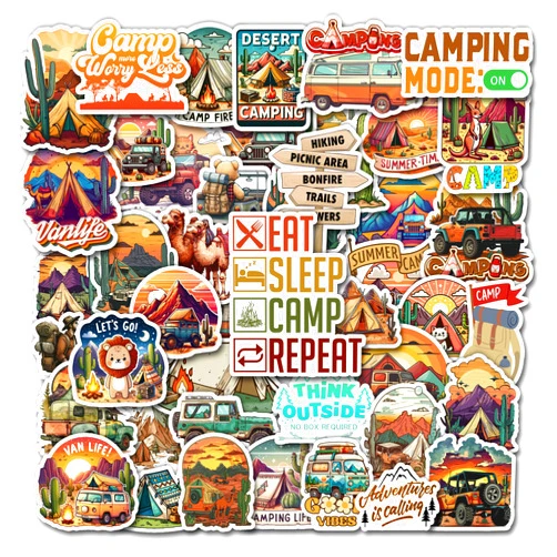 BIGZORO Pack 50 PCS Desert Camping Stickers Camel Cactus Outdoors Theme Waterproof Vinyl Decals Items for Teens Adults Nature Adventure Travel Lovers Decor Water Bottles Suitcase