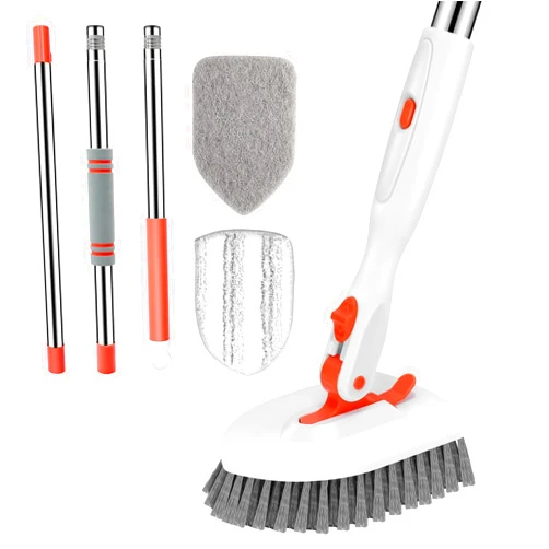 SetSail Floor Scrub Brush, 3-In-1 Tile Tub Floor Scrubber with 52-inch Adjustable Long Handle Shower Cleaner Brush and 3 Detachable Replacement Brush Heads for Cleaning Bathroom Kitchen Walls Tub Tile