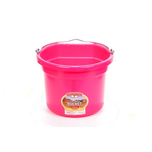 Little Giant Plastic Animal Feed Bucket (Hot Pink) Flat Back Plastic Feed Bucket with Metal Handle (8 Quarts / 2 Gallons) (Item No. P8FBHOTPINK)
