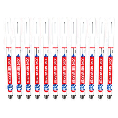 Ciwanning 12 Pieces Oil-Based Marker Pen 20mm Deep Hole Marker Pen Long Nose Marker Quick-Drying Carpenter Marker Oil-Based Marker 12x/Set Waterproof Deep Hole Marker Pens 20mm Long Nib Marker Deep Reach