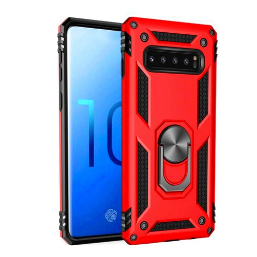 Dishibei Military Grade Drop Impact for Samsung Galaxy S10 5G Case [Not Fit S10] 360 Metal Rotating Ring Kickstand Holder Built-in Magnetic Car Mount Armor Case for Galaxy S10 5G Case (Red)