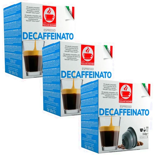 Caffè Tiziano Bonini Bonini Decaf Coffee Pods, Dolce Gusto Compatible Coffee Pods/Capsules. 3 Pack Decaffeinated Coffee Pods, Each Pack 16 Pods (Total 48 pods)