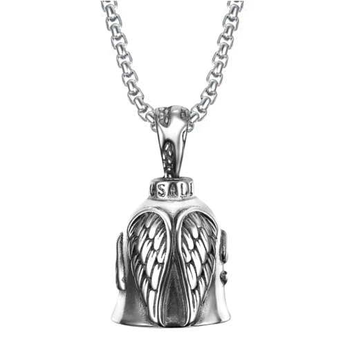 VANTHANHTD Retro Punk Style Men's Cross Lucky Bell Angel Wing Knight Bell Keychain Motorcycle Riding Guardian Bell Accessories
