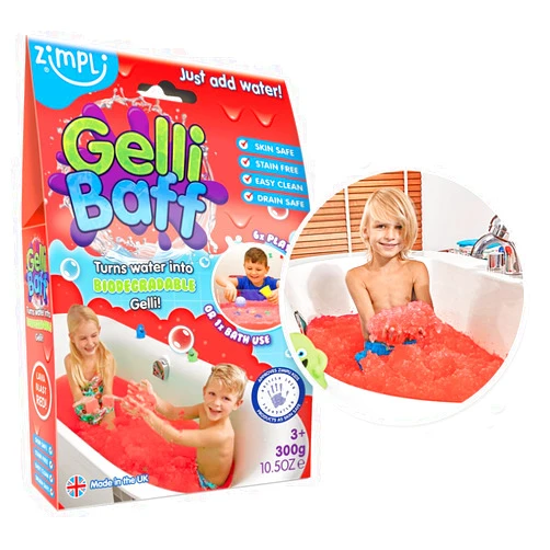 Zimpli Kids Gelli Baff Red from, 1 Bath Pack, Turn Water Into Colourful Goo, Children's Sensory and Bath Toy, Certified Biodegradable Gift, 300 g (Pack of 1)