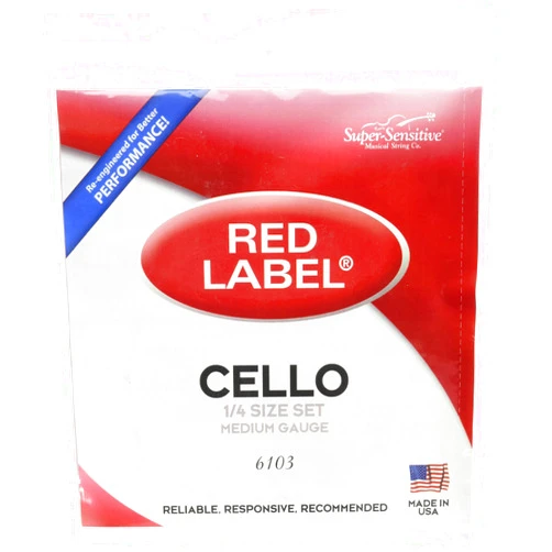 D'Addario Orchestral Super Sensitive 6103 Red Label Cello String Set, 1/4 Size, Medium