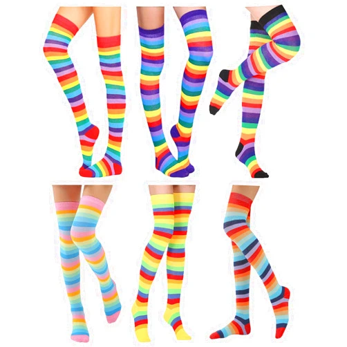 Awlsyj 6 Pair Rainbow Stripes Knee High Socks Long Thigh Socks Halloween Witch Cosplay Stocking Women Girls
