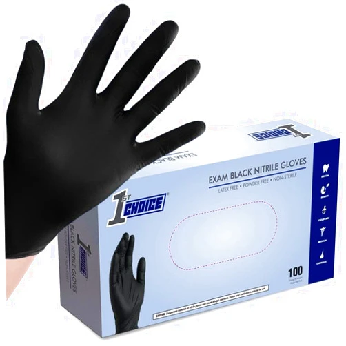 1st Choice Black Nitrile Gloves, 100 Small Black Gloves, Disposable Latex Free Exam Grade Black Gloves for Cooking - 3mil