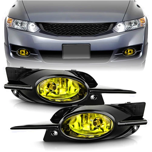 ACANII - For 2009-2011 Honda Civic 2dr Coupe Yellow Bumper Fog Lights w/Switch 09 10 11 Assembly Driver & Passenger Side