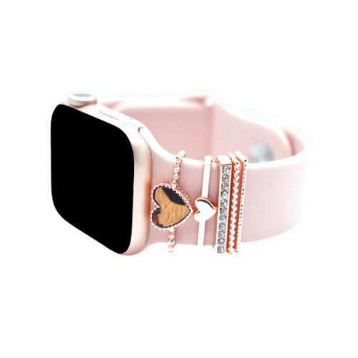 Generic Brand Rose Gold Smart Watch Silicone Band Decorative Rings Loops Rhinestone Charms Fashion Charms Decorative Compatible with Smart Watch Samsung Band Buddies Magic Band Charm Stud Watch Bling Series 1/2/3/4/5 (Not Band or Watch ) Set of 5 Smart Watch Accessories Hearts