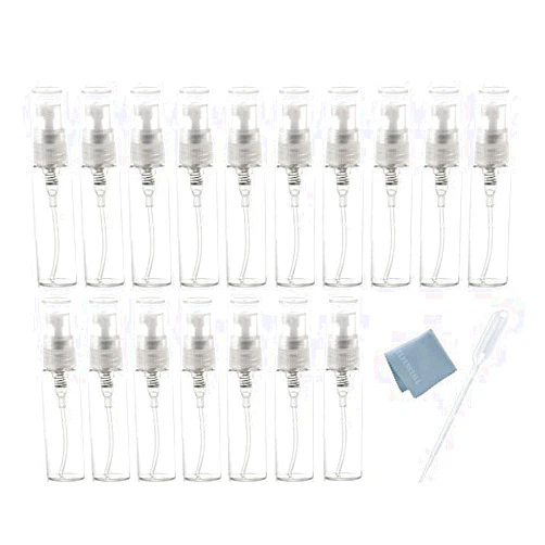 Elfenstall Elfenstal- 20pcs Empty 10ml Clear Fine mist Atomizer Glass bottle Spray Refillable Perfume Empty Bottle Glass Clean Cloth for Travel Party Portable Makeup Tool + Free 3ml Pipette