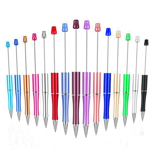 Joyberg 15 PCS Beadable Pens, Beadable Pens Bulk Colored Plastic, Black Ink Beaded Pens Creative Diy Pen, Bend Pens for Make Gifts for Children and Students, Office School Supplies