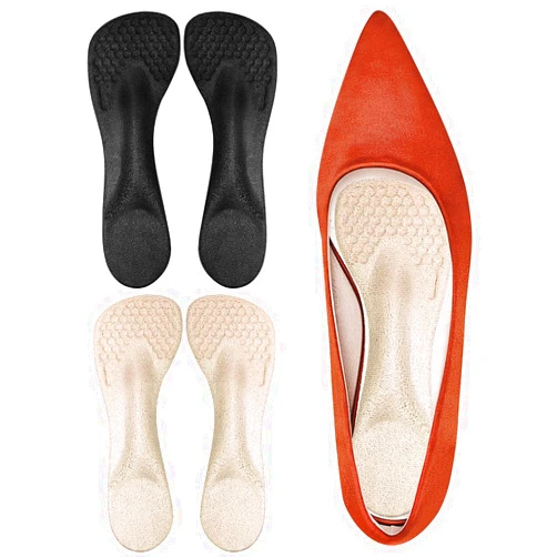Unribeau 3/4 High Heel Cushion Insoles, Self-Adhesive Arch Support Inserts for Flat Feet and Arch Pain Relief, Gel Shoe Inserts for Sandal, Flats and High Heels (2 Pairs, Beige+Black, Women's 5-9)