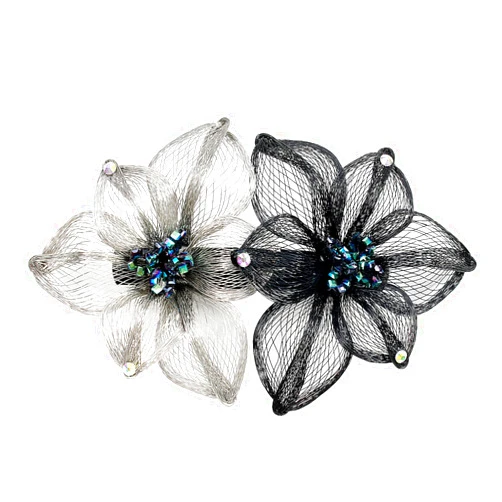 Jayongnee clip Large Hair Barrettes Clips For Women Thick Hair, Fancy Small Wedding Hair Barrettes For Women Accessories Handmade Copper Wire (Black and white flower)