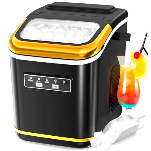 Havato Countertop Ice Maker, Portable Bullet Ice Machine Self-Cleaning with Ice Scoop and Basket,9 Cubes in 6 Mins, 26.5lbs/24h,2 Sizes of Ice Cube for Home Kitchen Office Bar Party