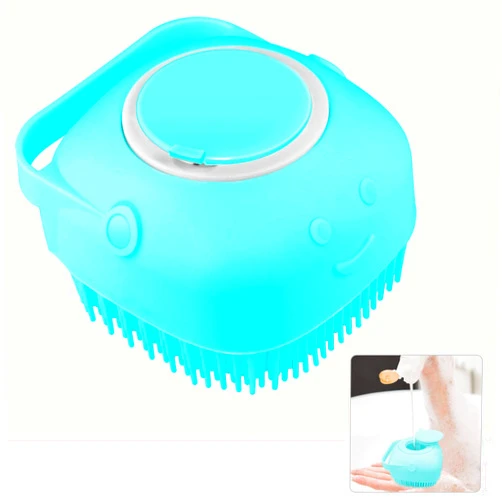 SZJHXIN Silicone Exfoliating Brushes & Body Scrubber with Soap Dispenser for Shower, Enhancer Blood Circulation&Deep Cleansing Bath Loofah for Babies, Kids, Women, Men, and Pets (Blue)