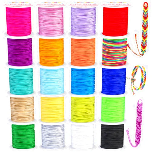 Cridoz Nylon String for Bracelets, Cridoz 20 Rolls Chinese Knotting Cord Nylon Beading Thread for Kumihimo, Braided Bracelets, Beading, Necklaces, Macrame Craft, Wind Chime, Jewelry Making