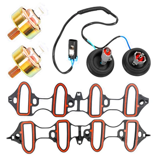 Gledewen Dual Knock Sensors with Wiring Harness and Intake Manifold Gasket Kit | for Chevy Silverado Avalanche Tahoe, GMC Sierra Yukon, Cadillac Hummer & More GM Vehicles | Replace# 12601822,213-3521,89060413