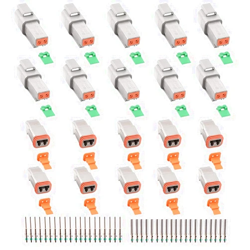 JRready ST6246 Deutsch 2 Pin Connector 10 Sets, DT04-2P DT06-2S Gray Waterproof Electrical Wire Connector with Solid Contacts 14-20AWG