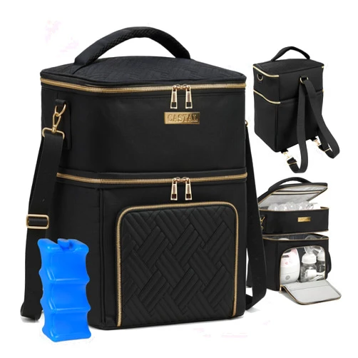 Castal Breast Pump Bag Spectra S1 S2–Insulated Spectra Pump Bag, Breastmilk Cooler Bag with Ice Pack–Leak-Proof Double Layer Breast Pump Travel Bag Holds 6 Milk Bottles with Elastic Strap–Black