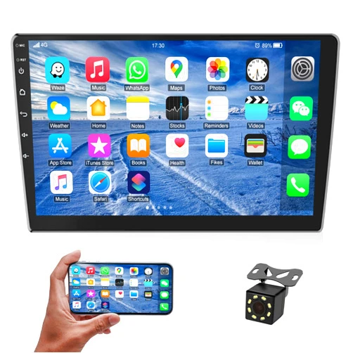 OiLiehu 10.1 Inch Android Double Din Car Stereo Touch Screen Car Radio with WiFi GPS Navigation Mirror Link Car Multimedia Player Support Bluetooth FM Radio Receiver Dual USB Input with Backup Camera