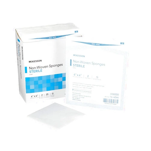 McKesson Non-Woven Sponges, Sterile, 4-Ply, Polyester/Rayon, 4 in x 4 in, 2 per Pack, 25 Packs, 50 Total