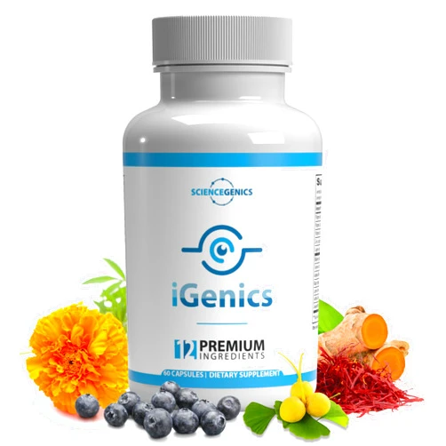 Science Genics iGenics Premium Eye Vitamins with AREDs 2+ Formula with 12 Natural, Vegan Ingredients, Non-GMO Mineral Supplements for Strained Vision & Dry Eyes with No Fillers (1 Bottle)