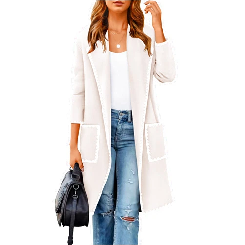 ZESICA Women's Open Front Long Cardigan Sweater Casual Lapel Coatigan Coat Fall Jacket Outerwear with Pockets