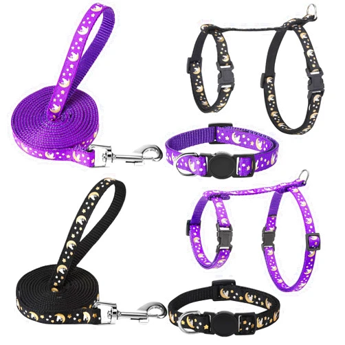 Guiqulai 2 Pack Cat Harness and Leash with Collar Set, Escape Proof Cat Harness Adjustable Kitten Harness Glow in The Dark for Small Medium Cats