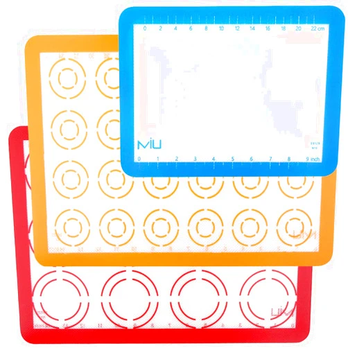 MIU France MIU Macaroon Silicone Baking Mat, Non-Stick Cookie Baking Mat, 2 Half Sheets and 1 Quarter Sheet, Perfect Baking Pad Cookie Kit for Macarons, Cake, Bread and Pastry