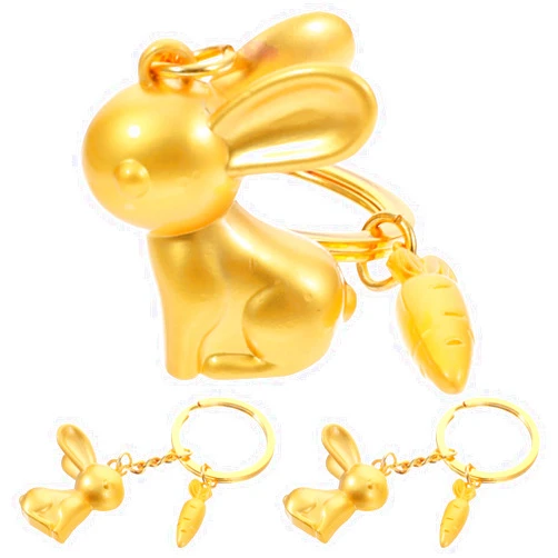 DECHOUS 3pcs Rabbit Carrot Key Chains 2023 Chinese Rabbit New Year Gold Pendants Key Rings Metal Key Holder for 2023 Spring Festival Zodiac Blessing Souvenir Bag Hanging Decoration