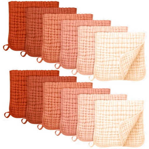 Unnivoll Muslin Burp Cloths for Baby 100% Cotton Burping Cloths for Boys Girls Large 20''X10'' Extra Soft and Absorbent 12 Pack - Gradient Caramel