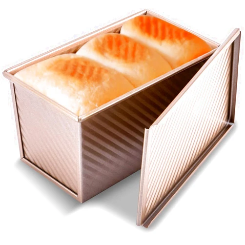 Everythingzee Pullman Loaf Pan with Lid, 1 lb Dough Capacity Non-Stick Bakeware for Baking Bread, Carbon Steel Corrugated Bread Toast Box Mold with Cover for Baking Bread, Gold